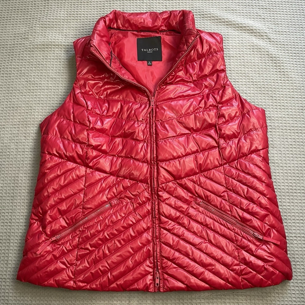 Talbots Down Insulated Puffer Vest 1X Womens Shiny Red Full Zip